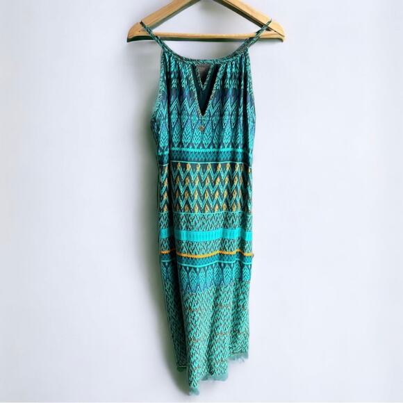 Prana Women's Nari Ikat Green Laurel Halter Relaxed Fit Midi Dress - Size Large - Picture 4 of 8